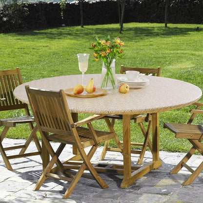 Romanstile Round Fitted Vinyl Tablecloth with Elastic Edge 100% Waterproof | Table Covers for 45"- 56" Tables, Wipeable Flannel Backed Plastic Table Cloths for Dinner, Picnic, Camping, Outdoor, Weave