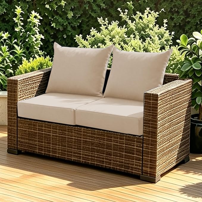 Patio Cushions for Outdoor Furniture, 24x24 Outdoor Couch Cushions, Waterproof & Fade-Resistant Patio Chair Cushions with Removable Cover, Replacement Outdoor Deep Seat Cushion, Beige (Set of 2)