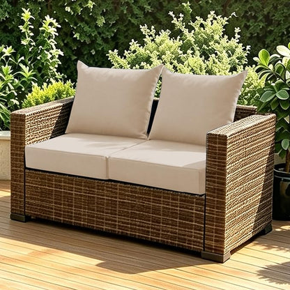 Patio Cushions for Outdoor Furniture, 24x24 Outdoor Couch Cushions, Waterproof & Fade-Resistant Patio Chair Cushions with Removable Cover, Replacement Outdoor Deep Seat Cushion, Beige (Set of 2)