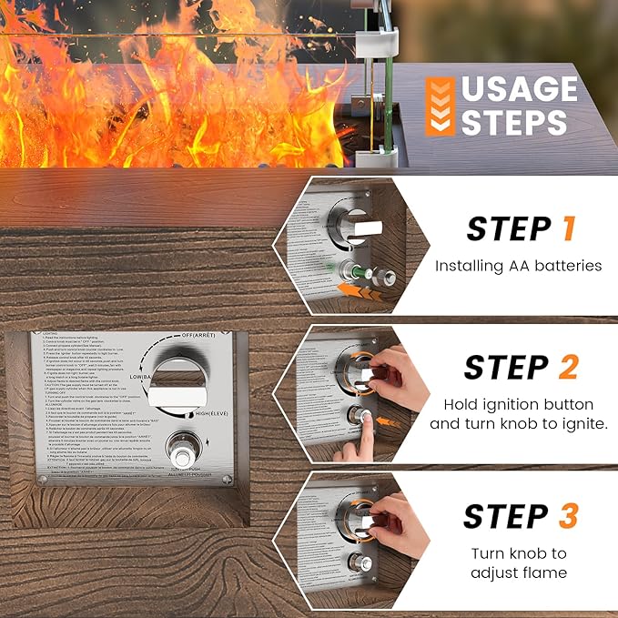 SUNPEAK 42" Rectangular Propane Fire Pit Table 50,000 BTU Fireplace Table with Wind Guard, Lid, Rocks and Cover - Fire Pits & Outdoor Fireplaces - Gas Fire Pits for Outside Patio (Teak Finish, 42")