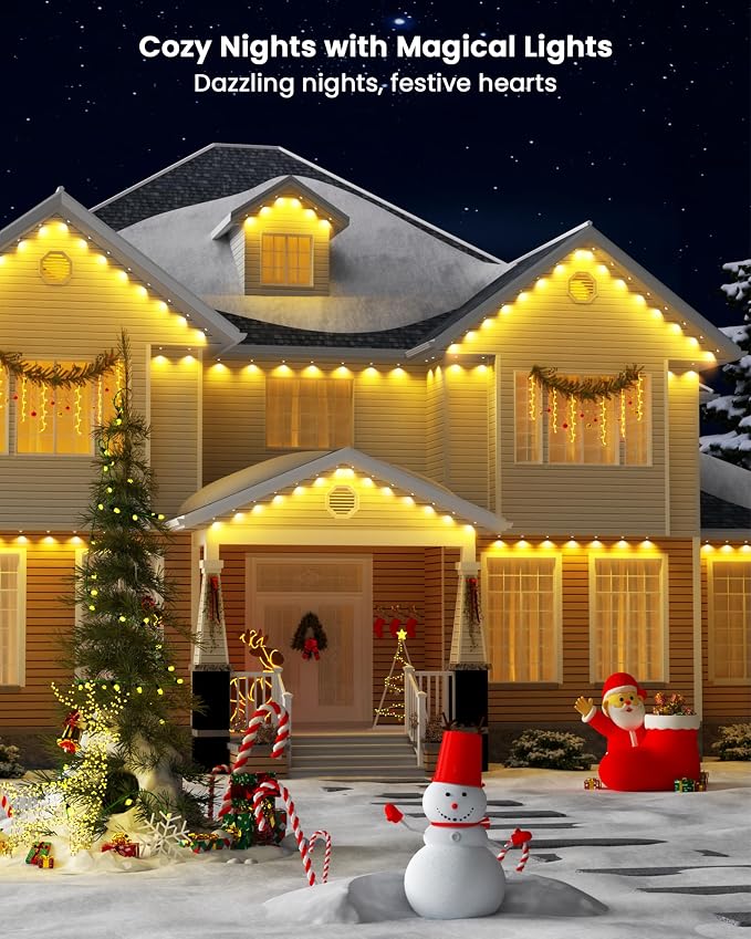 Gefolly Permanent Outdoor Lights Pro, 100ft, 60 RGBW Light, 111 Scene Modes | Double-LED for Daily, Halloween, Christmas, IP67 Waterproof for Outdoor Decor, Works with Alexa, Google Assistant, White