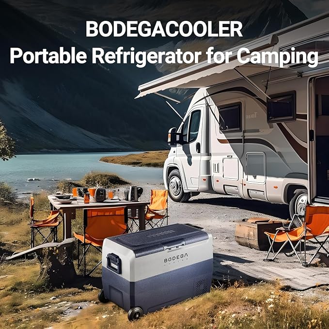 BODEGACOOLER 12 Volt Car Refrigerator,53 Quart Portable Fridge Freezer,Dual Zone Car Cooler WIFI APP Control,-4℉-68℉ （50L）Electric Compressor Cooler 12/24V DC and 100-240V AC for Camping,Travel,RV