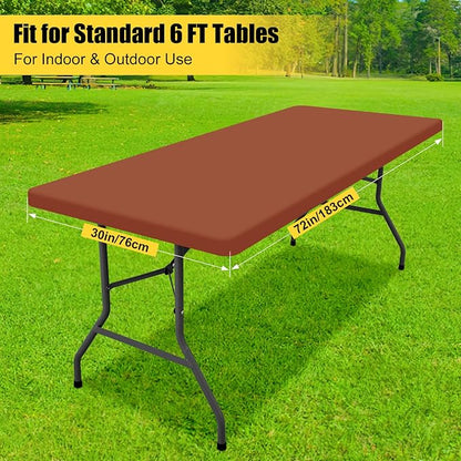 Smiry Rectangle Tablecloth, Elastic Fitted Flannel Backed Vinyl Tablecloths for 6ft Folding Tables, Waterproof Wipeable Table Covers for Indoor, Outdoor, Picnic and Camping (Terracotta, 30"x72")