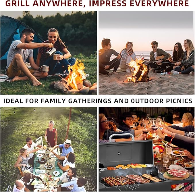 Charcoal Grills Outdoor BBQ Grill with 2 Side Table,Barbecue Grill Smoker with 343 Sq.in.Cooking Area for Outdoor Cooking Backyard Camping Picnics Beach by DNKMOR
