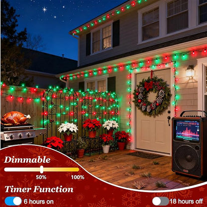 Christmas String Lights Outdoor 470FT 1500 LED Red & Green | Dimmable, 12 Light Styles, Memory Timer, Waterproof, 29V Safe Low Voltage, Diamond-Faceted LED, Energy Efficiency