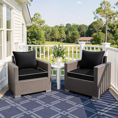 MIULEE Black Outdoor Seat Cushion 24x24 Inch Waterproof Cushion | Deep Seat and Back Cushion for Patio Furniture Chair Sofa Couch, Fade Resistant, Handle and Adjustable Straps