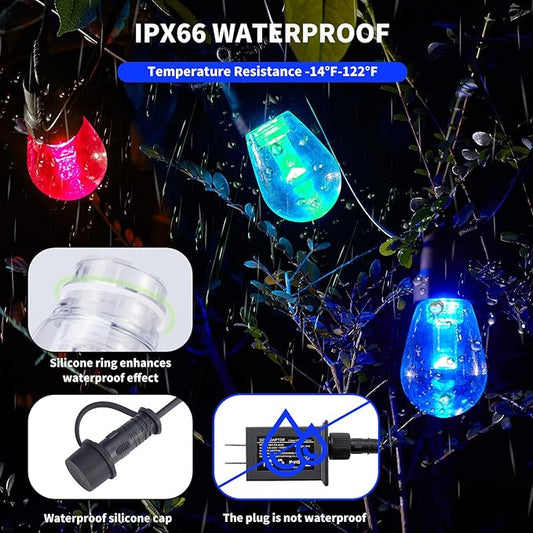 CAWWS Outdoor String Lights 27FT, Outdoor Lights for Patio with 10 Dimmable RGBW LED Bulbs, IP66 Waterproof Shatterproof, with APP Control & Remote, 24V Adapter Color Change,for Backyard Décor
