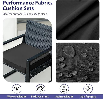 IPYNBAP Outdoor Chair Cushions Set of 4 -Waterproof Outdoor Seat Cushions for Patio Furniture, Patio Chair Cushion with Handle and Ties, Out Door Chair Pads,18.5x16x3-Square, Black
