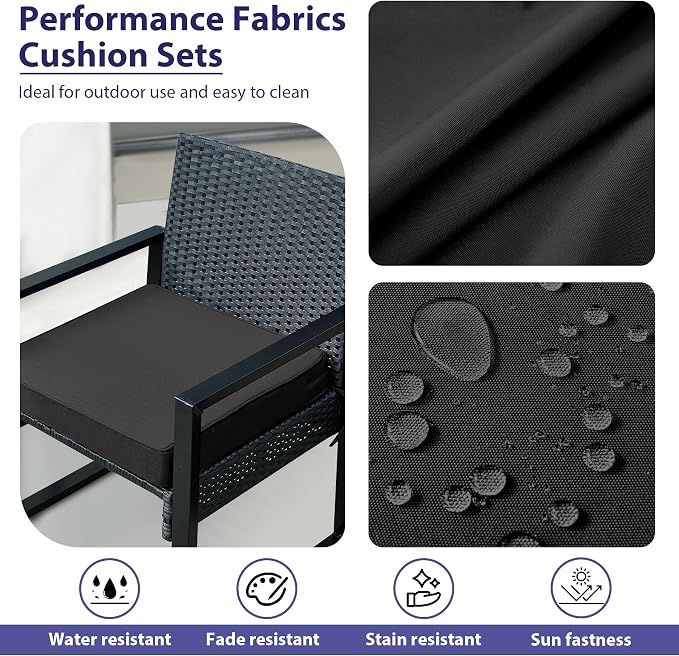IPYNBAP Outdoor Chair Cushions Set of 4 -Waterproof Outdoor Seat Cushions for Patio Furniture, Patio Chair Cushion with Handle and Ties, Out Door Chair Pads,19x19x3-Square, Black