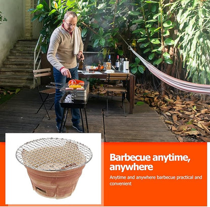 Mini Retro Pottery Charcoal Barbecue Stove with Grill Net Portable Household Bbq Grill for Outdoor Cooking Korean-style Set Color