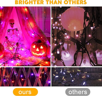 weillsnow 66 FT 200 LED Orange Purple Halloween String Lights with Timer | Plug in String Lights, Connectable, Memory Function, 8 Twinkle Modes,IP44 Waterproof, for Bedroom Garden Lawn Halloween Decor