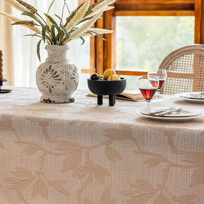 AIRCOWRIE Cotton Linen Tablecloth for Rectangle Tables, Heavy Duty Wrinkle Free Water Resistant Washable Cloth Dining Table Cover for Kitchen and Outdoor Use(Begonia Flower, 54”×78”, Rectangle)