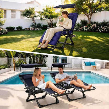 Suteck Zero Gravity Chair with Canopy, Reclining Camping Lounge Chairs | w/Removable Cushion, Upgraded Lock and Cup Holder, Folding Patio Recliner for Indoor and Outdoor，90°-170° Adjust