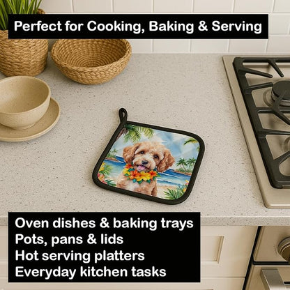 Caroline's Treasures Cockapoo Luau Pair of Pot Holders Kitchen Heat Resistant Pot Holders Sets Oven Hot Pads for Cooking Baking BBQ, 7 1/2 x 7 1/2