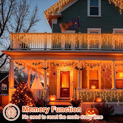 YEGUO 66ft 800 LED Orange Halloween Lights, Connetable Icicle Light Outdoor Waterproof, 8 Modes Christmas Lights Indoor Plug in for Thanksgiving House Patio Fall