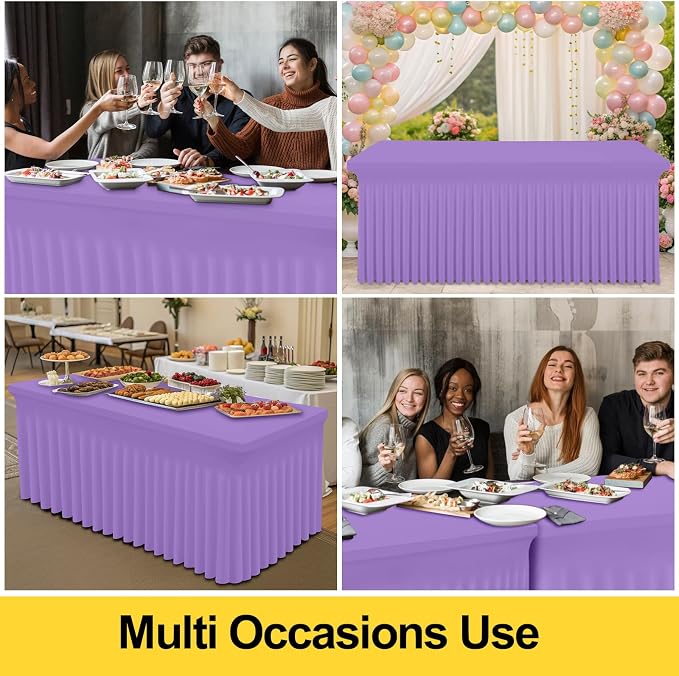 Smiry Spandex Elastic Fitted Table Cloth Skirt for 4FT Rectangle Table | Stretch Washable Table Cloth, Banquet Table Cover for Wedding, Party, Indoor & Trade Shows, (Lavender, 48Lx30Wx30H)