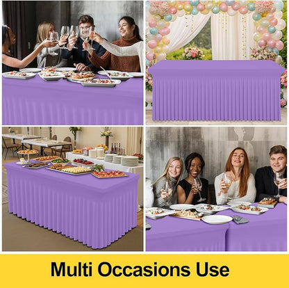 Smiry Spandex Elastic Fitted Table Cloth Skirt for 6FT Rectangle Table | Stretch Washable Table Cloth, Banquet Table Cover for Wedding, Party, Indoor & Trade Shows, (Lavender, 72Lx30Wx30H)