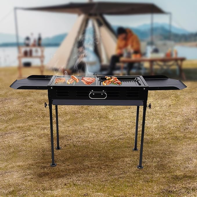 Folding Camping Barbecue Grill, Portable Charcoal Grill, Mangal Grill for Outdoor Camping, Picnics, Backyard & Tailgating, Collapsible Barbecue Grilll for Adults & Family,Black