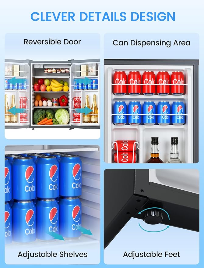 COWSAR 3.1 Cu.ft Mini Fridge, Compact Dorm Size Refrigerator with Reversible Single Door, Adjustable Thermostat, Energy Saving, Commercial Small Fridge for Bedroom Apartment Office, Black
