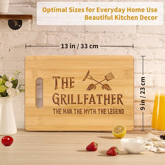 Dad Gifts for Fathers Day, 13x9 Inch Engraved Bamboo Cutting Board. Best Birthday Christmas Gift for Dad Men Papa from Daughter Son,The Grillfather, The Man, The Myth, The Legend,