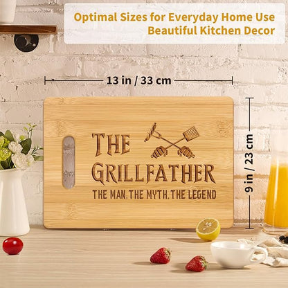 Dad Gifts for Fathers Day, 13x9 Inch Engraved Bamboo Cutting Board. Best Birthday Christmas Gift for Dad Men Papa from Daughter Son,The Grillfather, The Man, The Myth, The Legend,