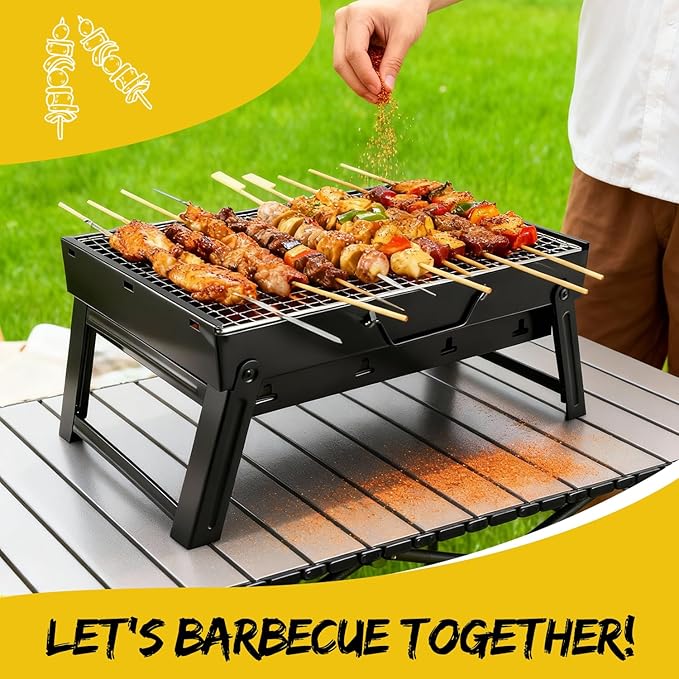 Barbecue Grill, Portable BBQ Charcoal Barbecue with Rack Wire Meshes Portable Household Charcoal Grills for Outdoor Grilling (13.8"X10.6"X7.9")