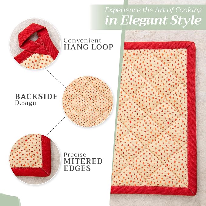 Maison d' Hermine 100% Cotton Oven Mitt & Pot Holder Set (7.5"x13" & 8"x8") | Heat Resistant BBQ Cooking Gloves with Loop Baking Grilling Kitchen Hotel Home Farmhouse Thanksgiving Christmas - Kalahari