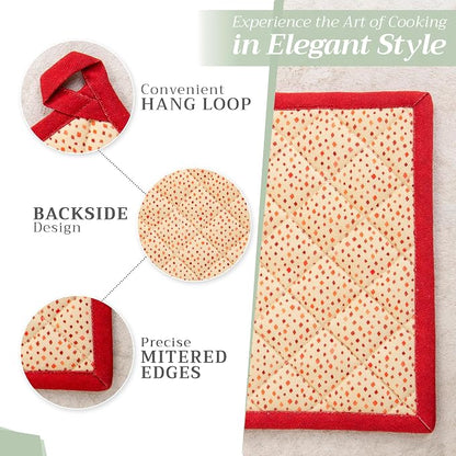 Maison d' Hermine 100% Cotton Oven Mitt & Pot Holder Set (7.5"x13" & 8"x8") | Heat Resistant BBQ Cooking Gloves with Loop Baking Grilling Kitchen Hotel Home Farmhouse Thanksgiving Christmas - Kalahari