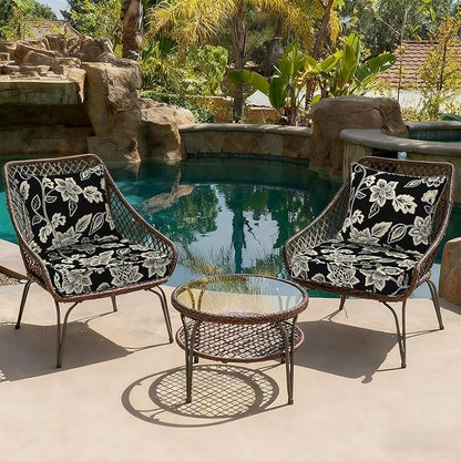 DYTXIII Outdoor Deep Seat Cushion Set, Water Repellent 22"x22" Patio Thick Cushions Replacement with Seat & Back Pillow for Patio Sofa, Wicker Chair, Couch - Vines Black