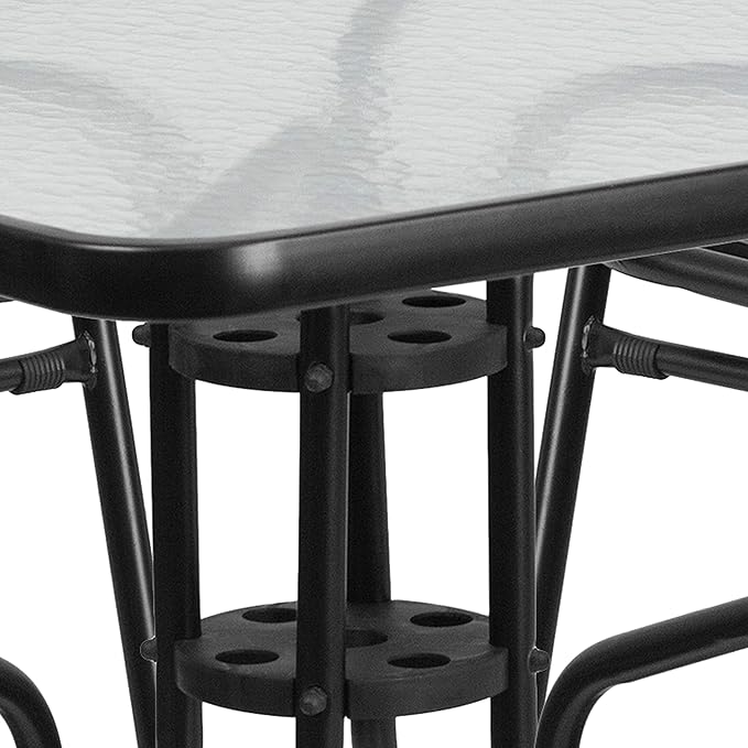 Flash Furniture 5-Piece Patio Dining Set with 31.5" Square Glass Metal Table and 4 Stackable Slat Back Chairs, Indoor/Outdoor Bistro Set, Black