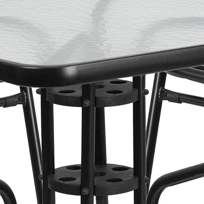 Flash Furniture 5-Piece Patio Dining Set with 31.5" Square Glass Metal Table and 4 Stackable Slat Back Chairs, Indoor/Outdoor Bistro Set, Black