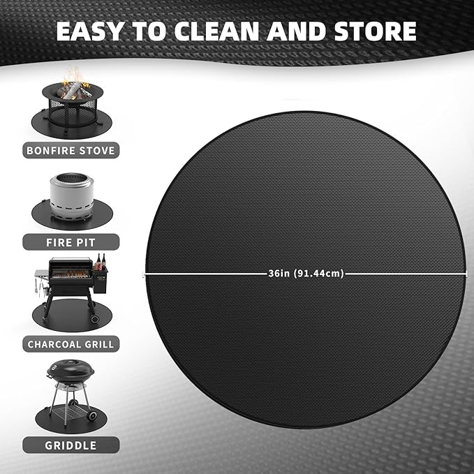 36" Round Fire Pit Mat - Double-Sided Heavy Duty Fire Resistant Waterproof Oil-Proof Grill Mat, Thick Deck Patio Lawn Protector, Easy Clean BBQ Floor Mat for Outdoor Fire Pit