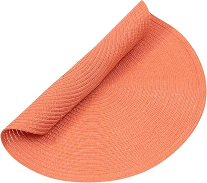 SHACOS Round Braided Placemats Set of 6 Washable Cotton Polyester Round Placemats for Kitchen Table 15 inch Round Table Mats (Coral, 6)