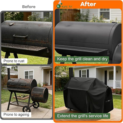Charcoal Grills Cover for Oklahoma Joe's Highland Offset Smoker, Waterproof Outdoor Grill Cover BBQ Grill Cover Barbeque Grill Cover (Cover Only) - 60" L×34" W×48" H, Black