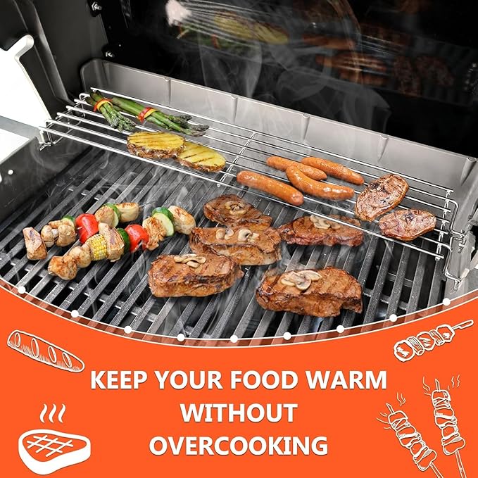 QuliMetal Foldable Stainless Steel Warming Rack for Weber Spirit 200 & Weber GS4 Spirit II 200 Series (2017 and Newer), Weber Spirit E/S-210, E/S-220 with Up Front Control, Replaces Weber 67026
