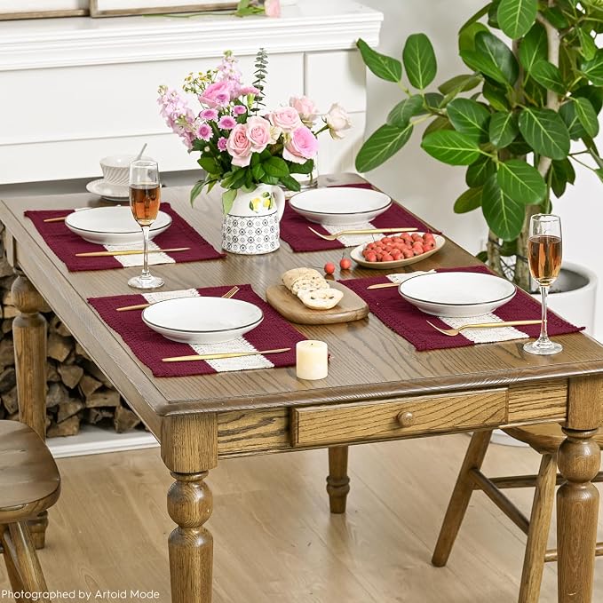 Artoid Mode Red Farmhouse Rustic Placemats Set of 4,12x18 Inch Seasonal Hollow Table Mats Party Kitchen Dining Decoration