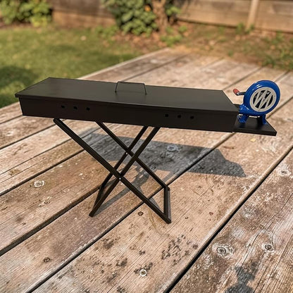 Heavy Duty Charcoal BBQ Grill with Fan & Lid – Portable Outdoor Barbecue Grill, Folding Stand, Metal Charcoal Grill for Camping, Backyard, Picnic (Extra Large)