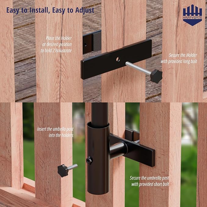 Patio Umbrella Stand for Deck Railing, Adjustable Patio Umbrella Holder Outdoor Umbrella Base, Fixed Clip Umbrella Stand Outdoor Base Parasol Holder for Deck, Outdoor Courtyard, Balcony