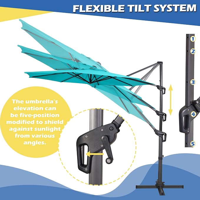 Sunnyglade 10Ft Cantilever Patio Umbrella, 360° Rotation & Integrated Tilting System Offset Umbrella with 8 Sturdy Ribs, Fade-resistant & Waterproof for Garden Backyard Poolside Deck