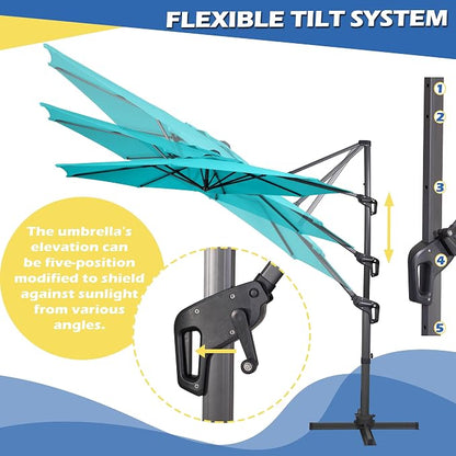 Sunnyglade 10Ft Cantilever Patio Umbrella, 360° Rotation & Integrated Tilting System Offset Umbrella with 8 Sturdy Ribs, Fade-resistant & Waterproof for Garden Backyard Poolside Deck