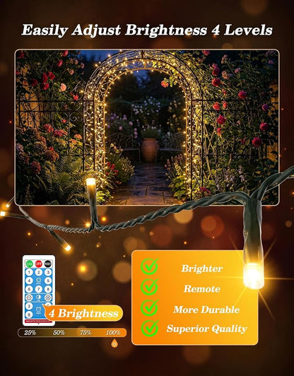 LitHome 2 Pack Solar String Lights Outdoor with Remote, Total 200LED 66FT | Solar Christmas Lights Waterproof, 8 Mode String Light for Xmas Patio Garden Party Yard Tree Decor, Warm White & Multicolor