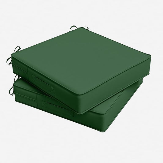 Outdoor Chair Cushion 22 x 22 x 4 Inches Patio Furniture Outdoor Waterproof Seat Cushion, Patio Chair Cushion with Handles and Ties, Square Dining Chair Cushion Set of 2, Green