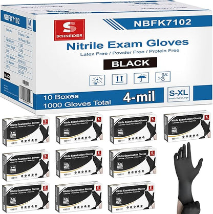 Schneider Nitrile Exam Gloves, 4 Mil Black Gloves Disposable Latex Free Powder Free, Food Safe for Cooking, Food Prep, Clean
