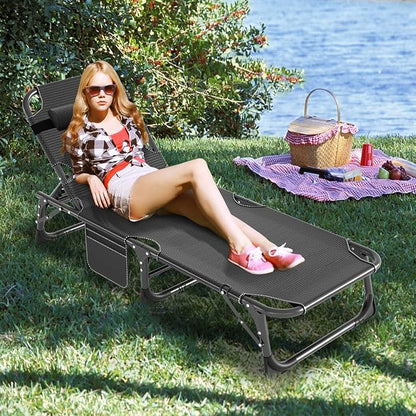 LILYPELLE Folding Chaise Lounge Chair with Pad, Patio Sun Tanning Chair | 5-Position Outdoor Chaise Lounger,Portable Beach Lounge Chair for Outdoor Sunbathing Patio Pool Lawn Deck Poolside
