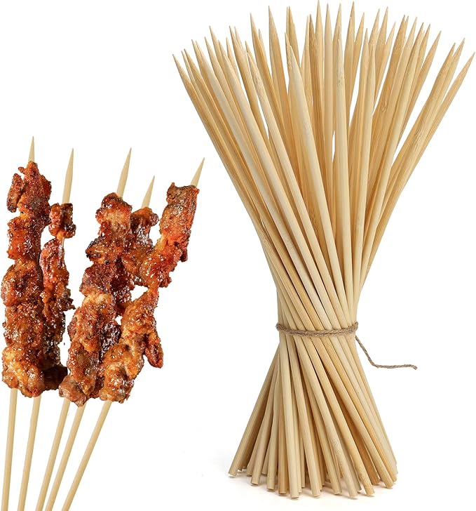 HANSGO 100PCS Natural Bamboo Skewers, 8Inch Wooden Skewers for Appetizers, Fruit, Kabobs, Grilling Kebabs, Corns, Cocktail Picks for Drinks, Sturdy & Durable
