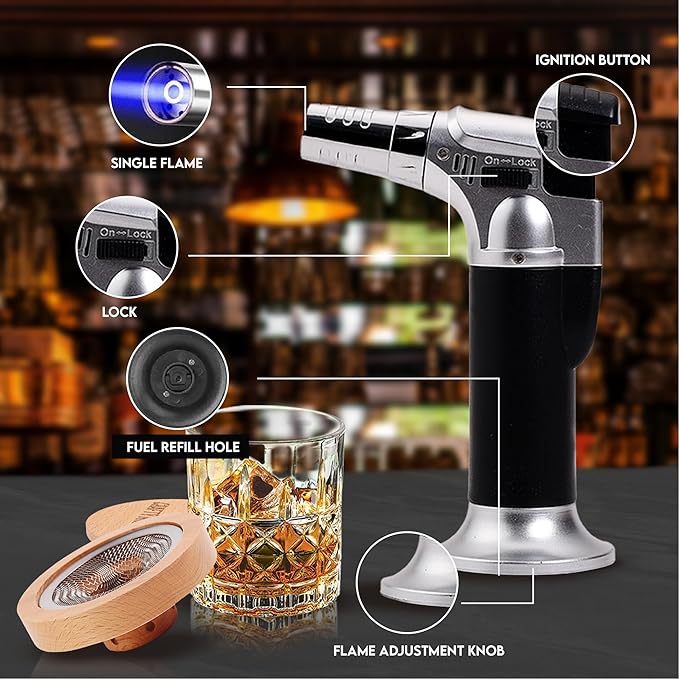 Whiskey Smoker Kit with Torch – 6 Wood Chip Flavors & 2 Glasses – Cocktail Smoker Infuser Set for Old Fashioned and Bourbon– Birthday Gifts for Dad, Men, Husband and Boyfriend(Butane Not Included)