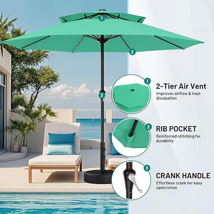 AreShark 11ft 2 Tiers Patio Umbrella - Outdoor Umbrella Waterproof UV Protection, Market Table Umbrella w/ 8 Sturdy Ribs&Crank for Pool, Porch, Garden(Turquoise)