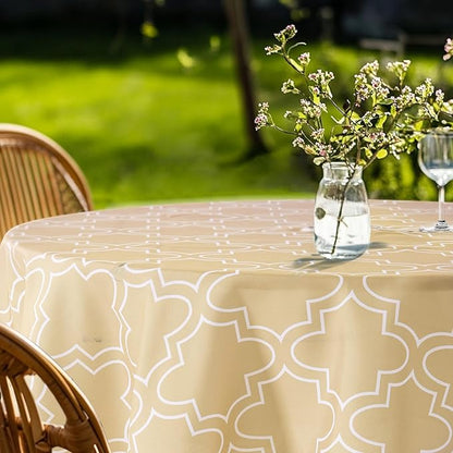 Lamberia 60" Round Patio Tablecloth with Umbrella Hole and Zipper, Waterproof Outdoor Table Cover for Patio, Backyard, BBQ, Picnic & Indoor Dining, Washable Polyester Circular Tablecloth