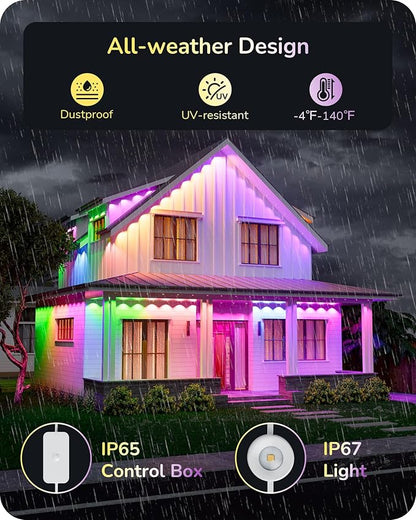 EDISHINE 120ft Smart Outdoor Permanent Lights, 80 RGB+IC LED Eave Lights, App/Voice/Remote Control, 50 Scene Modes for Party & Holiday Decor, IP67 Waterproof Outdoor Decor Lights