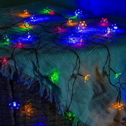 OZS 2PK 80LED 50FT Flower Solar String Lights Outdoor Waterproof, Cherry Blossoms Multicolor Lights with 8 Lighting Modes, Garden Decor for Outside, Pathway Light for Fence, Patio, Yard